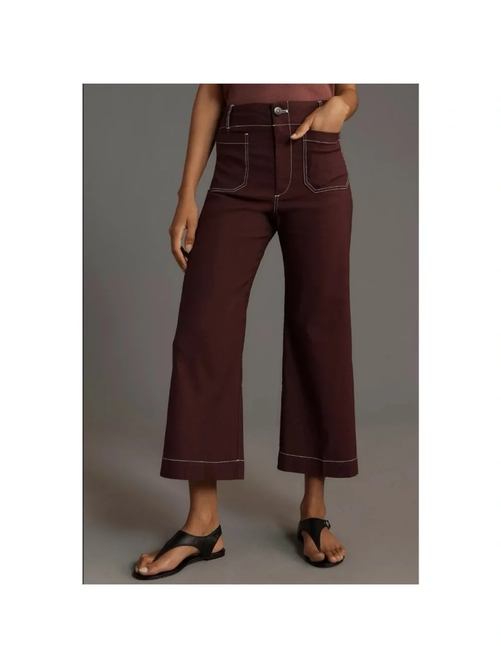 NWT Anthropologie The Colette Linen Wide-Leg Pants Contrast Brown Purple 31P - Picture 3 of 12